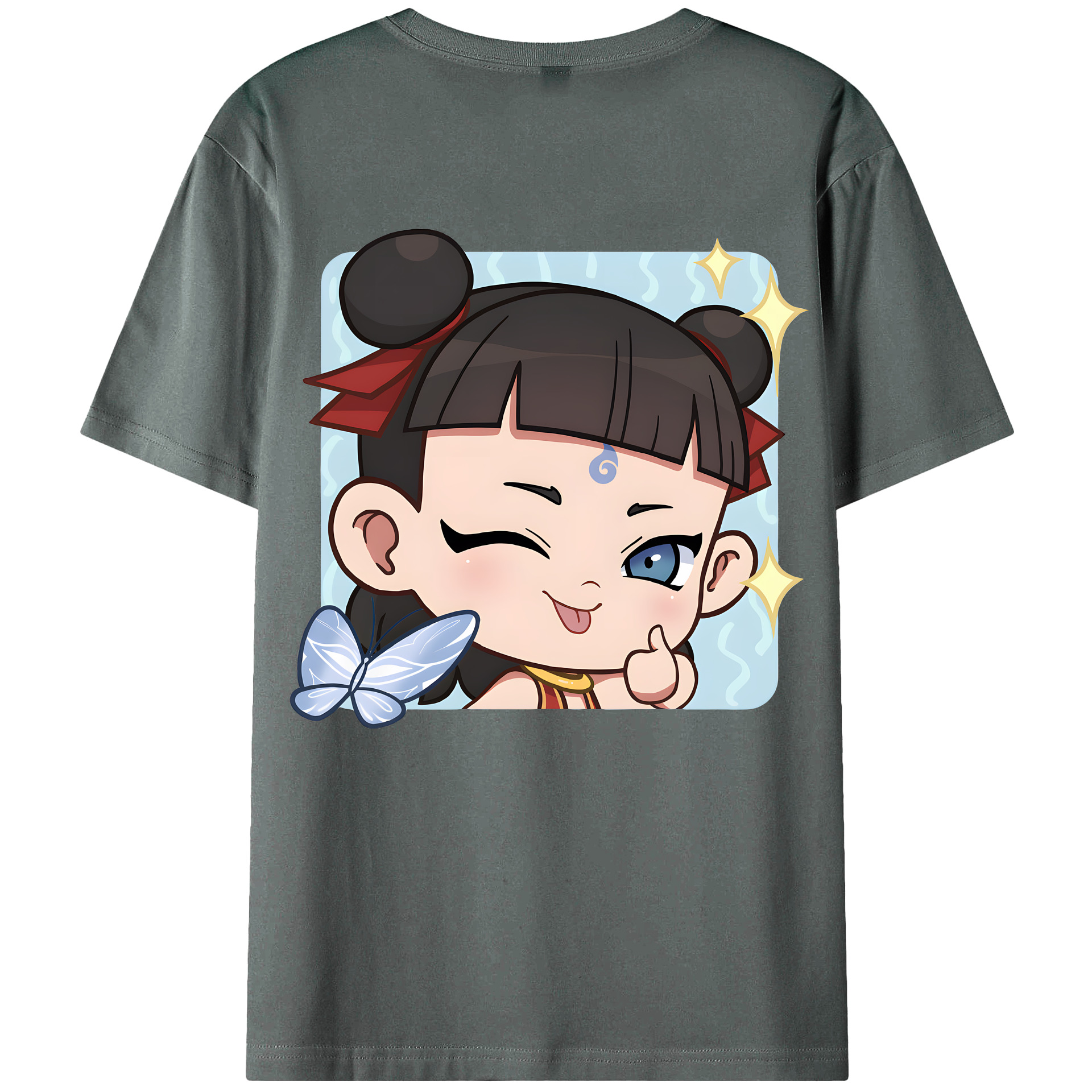 （画像用） Ne Zha 2 ナタ 魔童の大暴れ 綿100％ メンズ半袖Tシャツ（バックプリント） 通気性